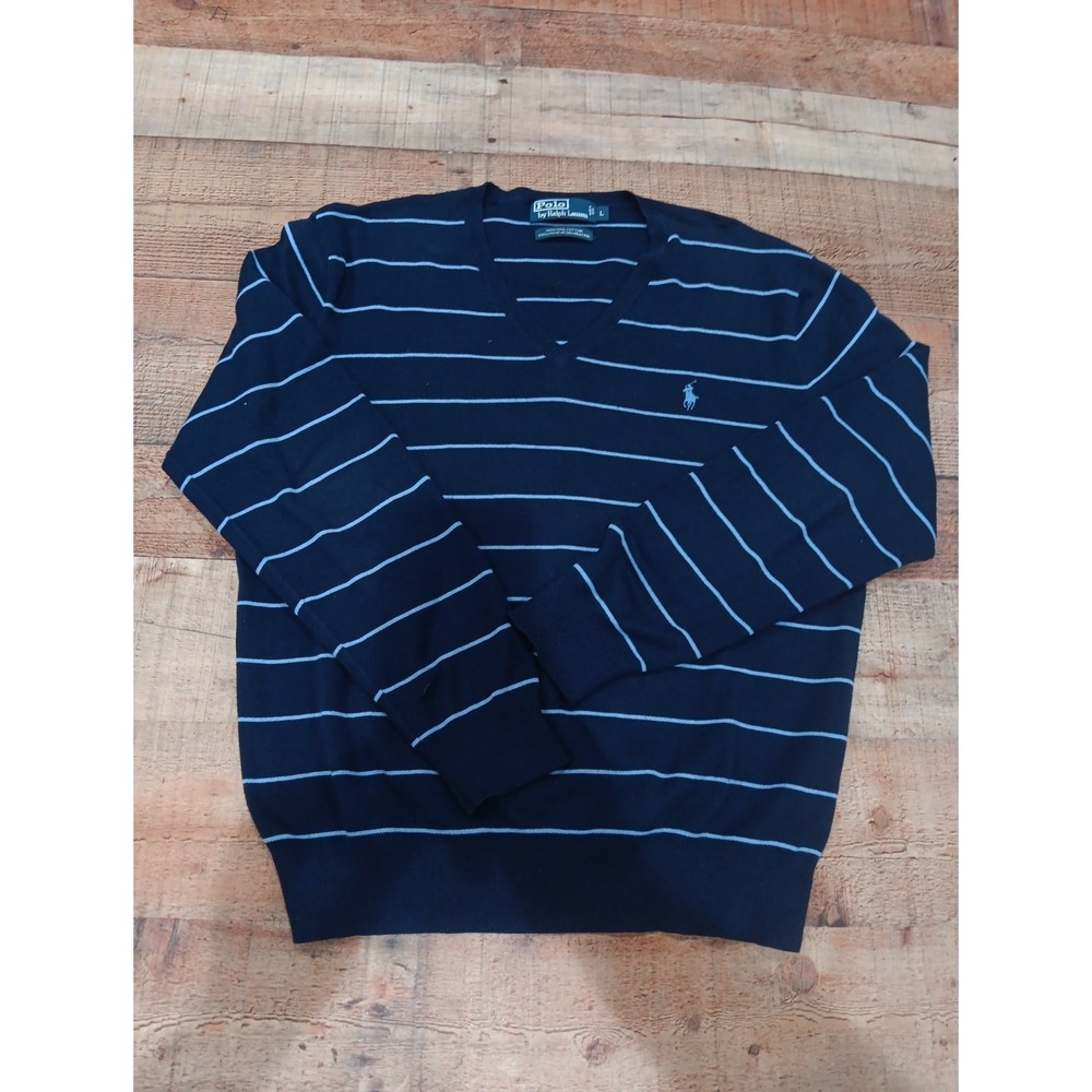 Polo Ralph Lauren Sweater Mens Large Stripe Pima Cotton V Casual Preppy Vtg 2563